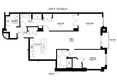 Floor plan for 2 beds, 2 baths, 1235 sqft